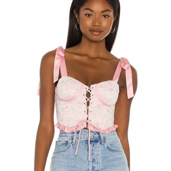 Majorelle Pink Lace Satin Top NWT Sz M - Picture 1 of 4